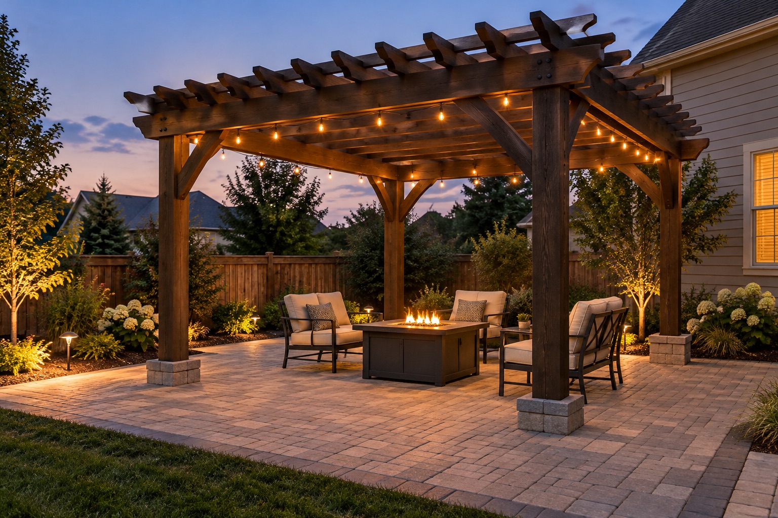 Finished timber pergola and paver patio